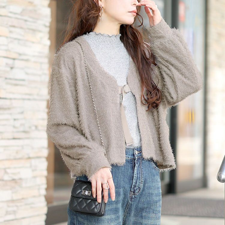 大きいサイズ レディース 前後2wayラメシャギーニットカーディガン　fem-552