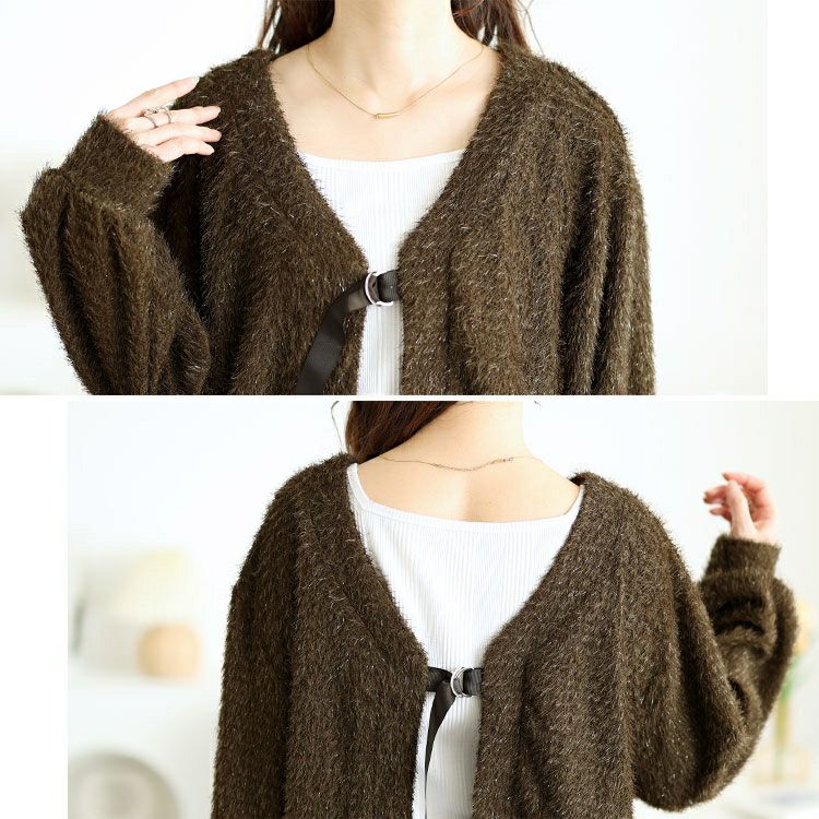 大きいサイズ レディース 前後2wayラメシャギーニットカーディガン　fem-552