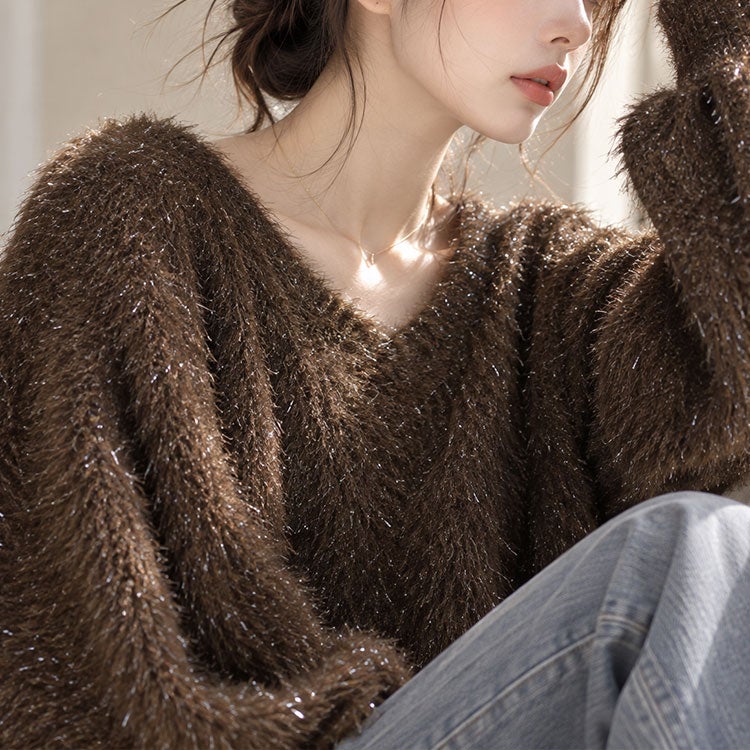 大きいサイズ レディース 前後2wayラメシャギーニットカーディガン　fem-552