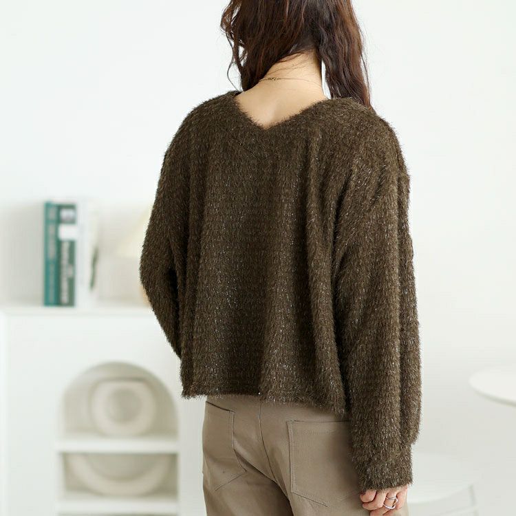 大きいサイズ レディース 前後2wayラメシャギーニットカーディガン　fem-552