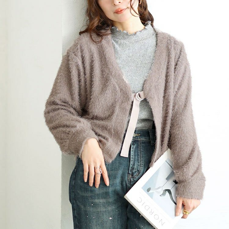 大きいサイズ レディース 前後2wayラメシャギーニットカーディガン　fem-552