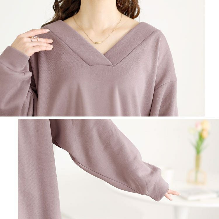 大きいサイズ レディース 裏起毛Vネックチュニック　fem-550