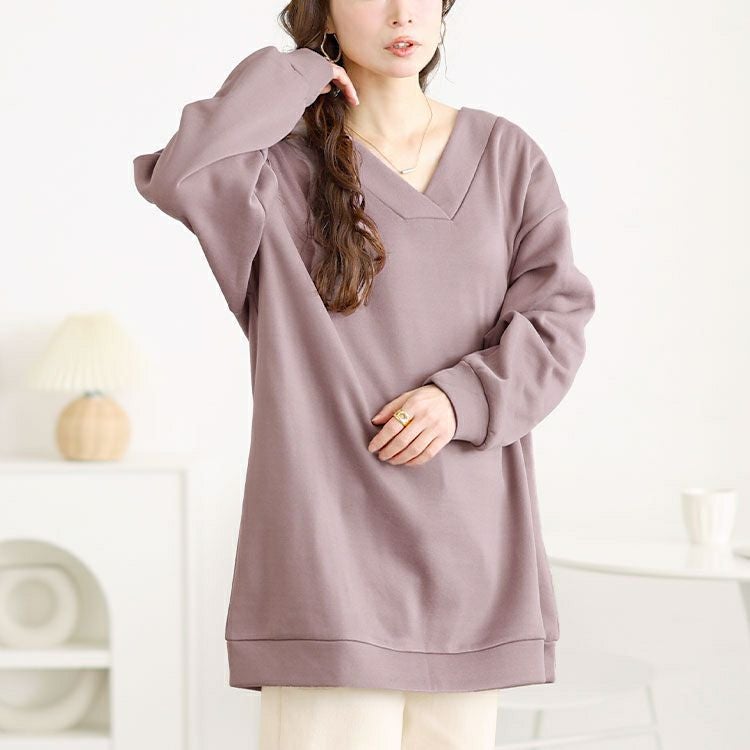 大きいサイズ レディース 裏起毛Vネックチュニック　fem-550