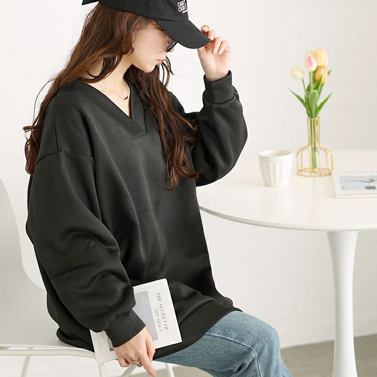 大きいサイズ レディース 裏起毛Vネックチュニック　fem-550