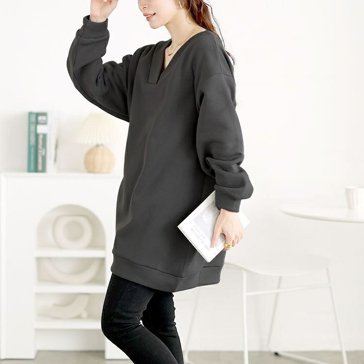 大きいサイズ レディース 裏起毛Vネックチュニック　fem-550