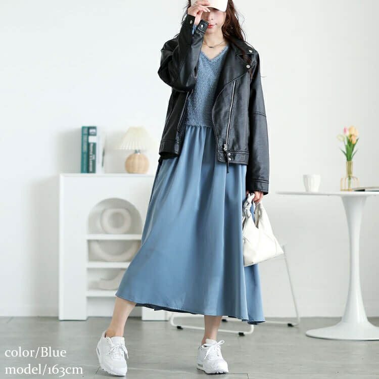 大きいサイズ レディース ラメニットベストドッキングフレアワンピース　fem-548