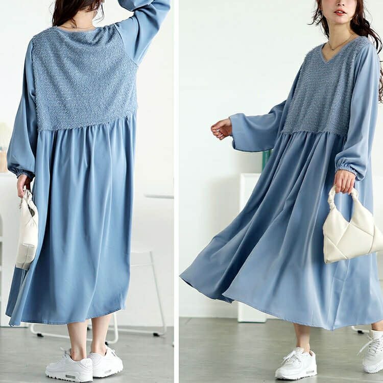 大きいサイズ レディース ラメニットベストドッキングフレアワンピース　fem-548