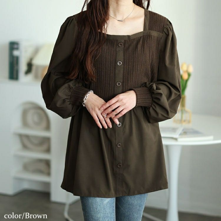 大きいサイズ レディース リブニット切り替えペプラムチュニック　jp519