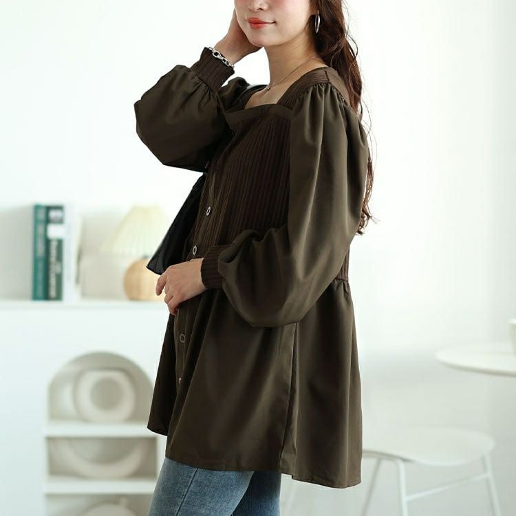 大きいサイズ レディース リブニット切り替えペプラムチュニック　jp519