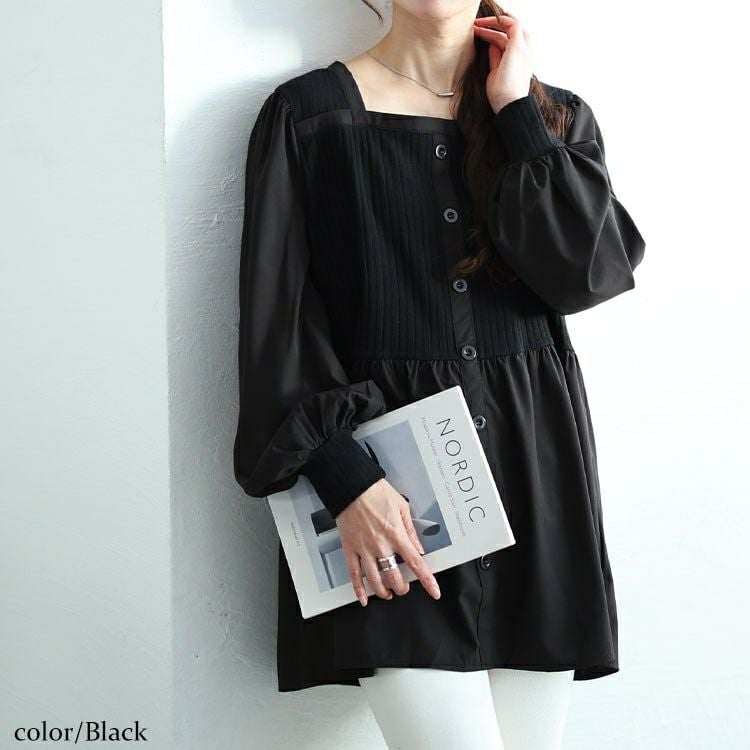 大きいサイズ レディース リブニット切り替えペプラムチュニック　jp519