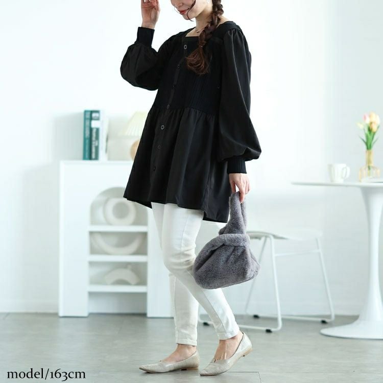 大きいサイズ レディース リブニット切り替えペプラムチュニック　jp519