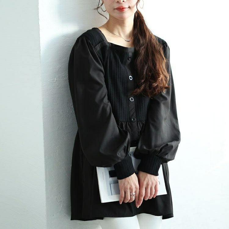 大きいサイズ レディース リブニット切り替えペプラムチュニック　jp519