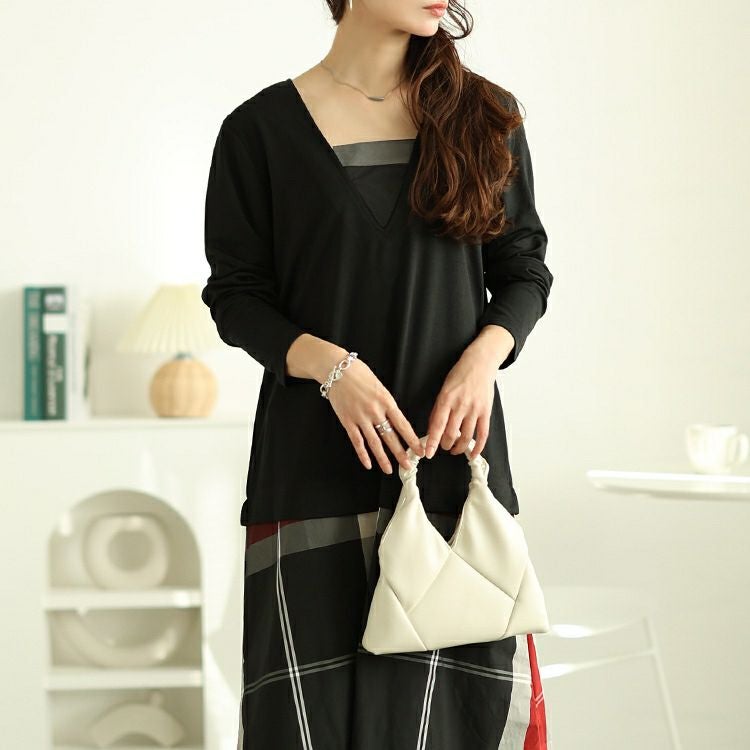 大きいサイズ レディース フェイクレイヤードチェック柄ワンピース　maru-30097