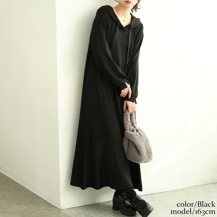 大きいサイズ レディース マーメイドパーカーワンピース　maru-30082 ブラック