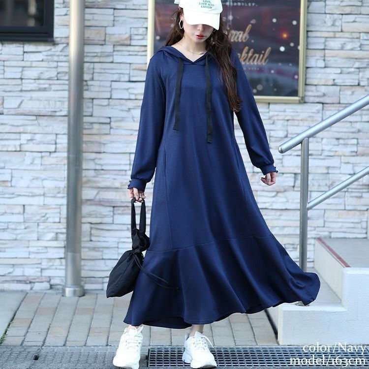 大きいサイズ レディース マーメイドパーカーワンピース　maru-30082 ネイビー