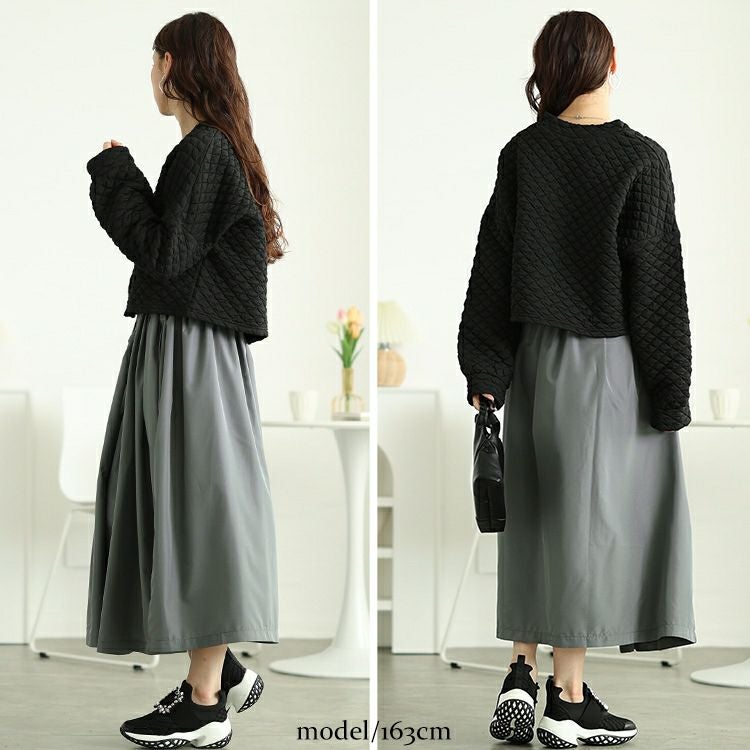 大きいサイズ レディース キルティングカーディガン＆異素材切り替えワンピース2点セット　maru-30096
