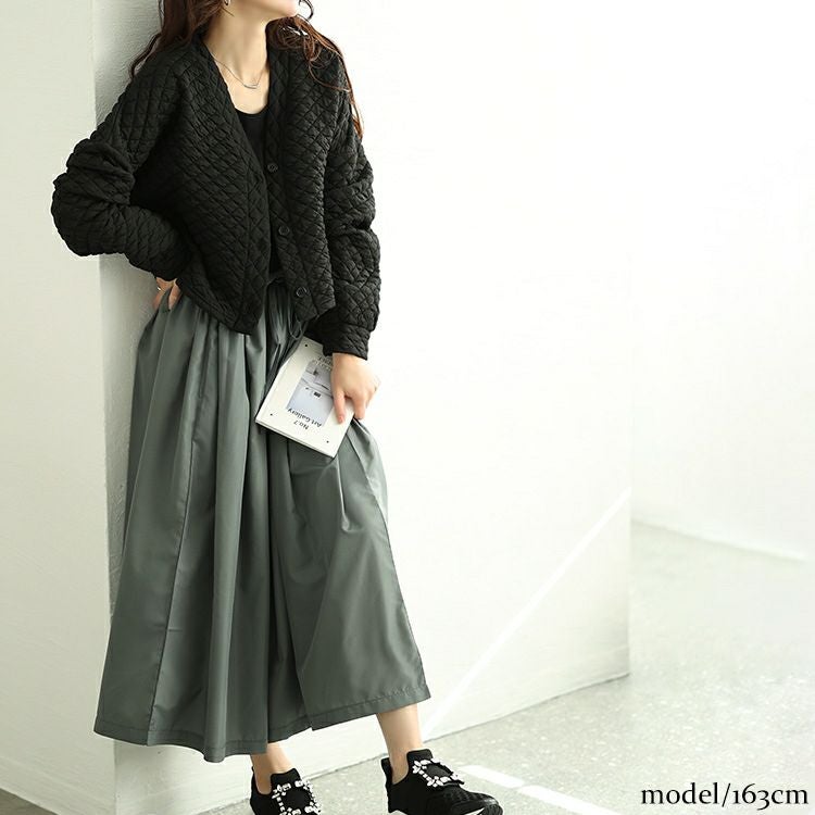 大きいサイズ レディース キルティングカーディガン＆異素材切り替えワンピース2点セット　maru-30096