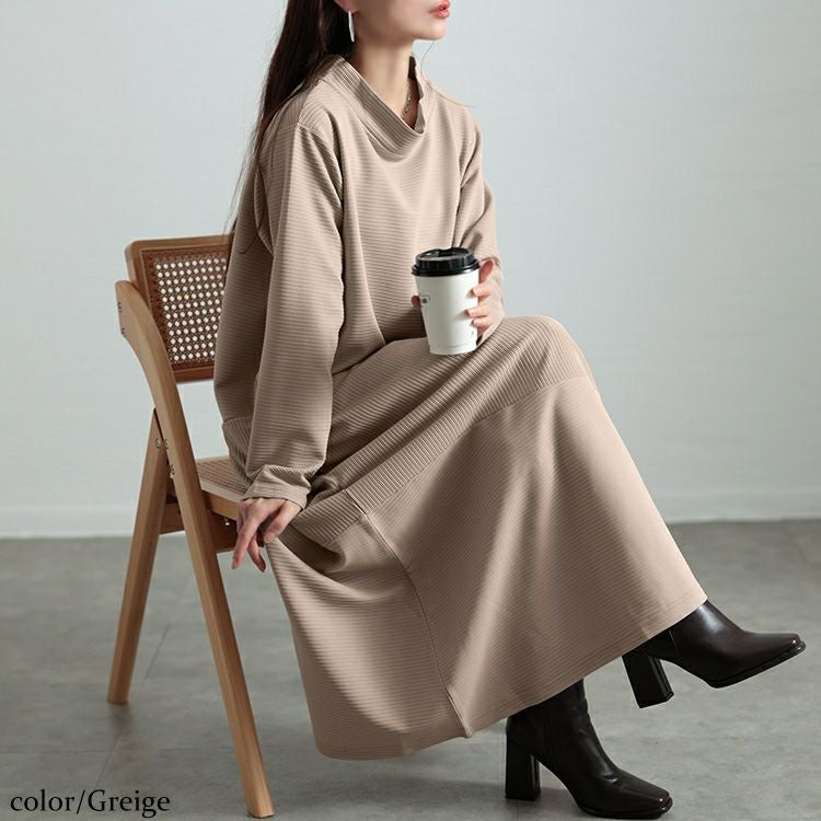 大きいサイズ レディース クレイジー切り替えミニハイネックワンピース