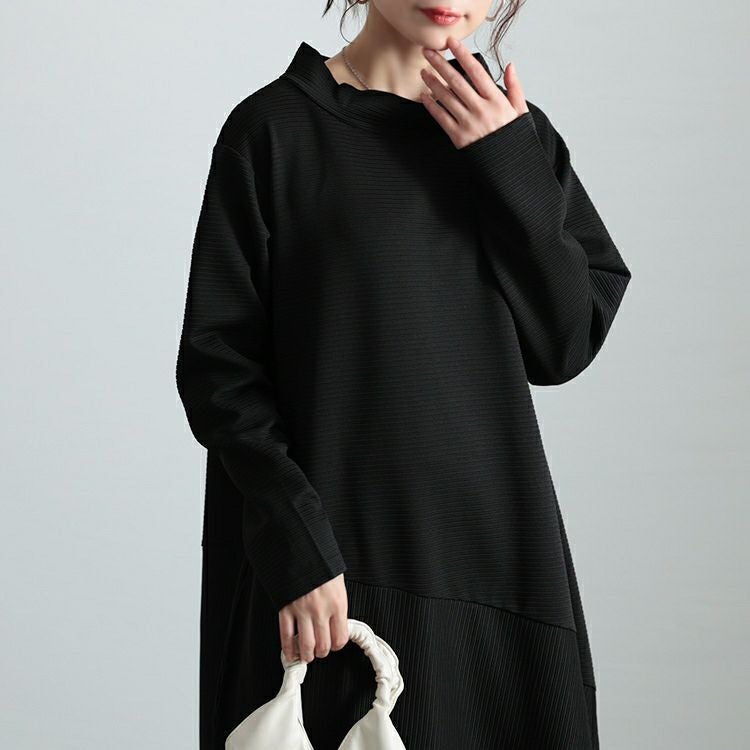 大きいサイズ レディース クレイジー切り替えミニハイネックワンピース　maru-30095