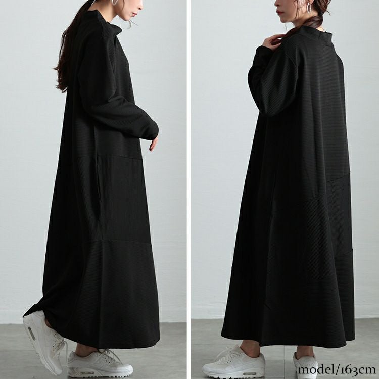 大きいサイズ レディース クレイジー切り替えミニハイネックワンピース　maru-30095