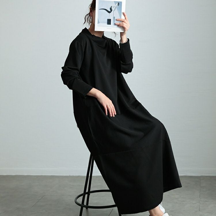 大きいサイズ レディース クレイジー切り替えミニハイネックワンピース　maru-30095