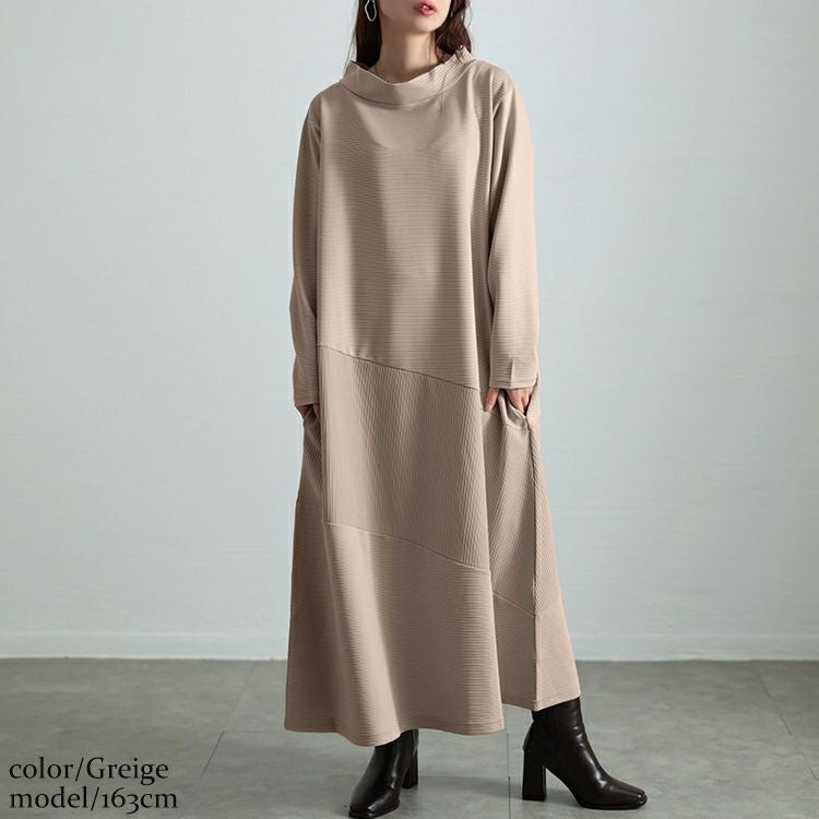 大きいサイズ レディース クレイジー切り替えミニハイネックワンピース　maru-30095