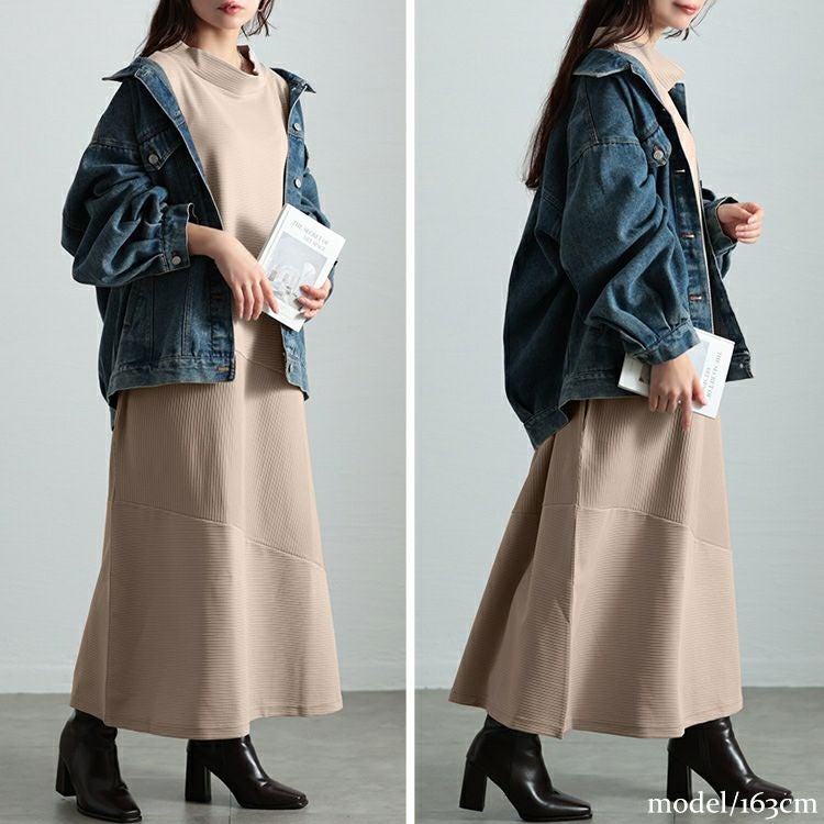 大きいサイズ レディース クレイジー切り替えミニハイネックワンピース　maru-30095