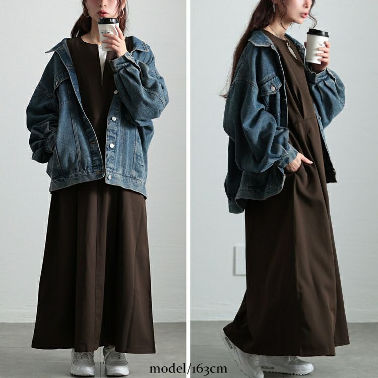 大きいサイズ レディース ウエストタックフレアジャンパースカート　maru-30094