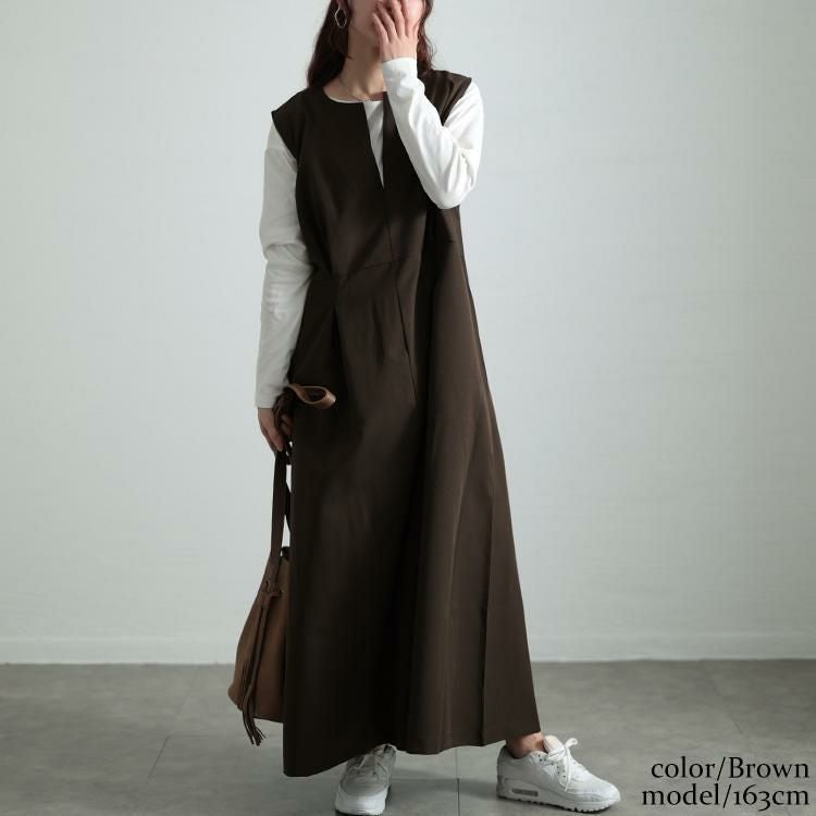 大きいサイズ レディース ウエストタックフレアジャンパースカート　maru-30094 ブラウン