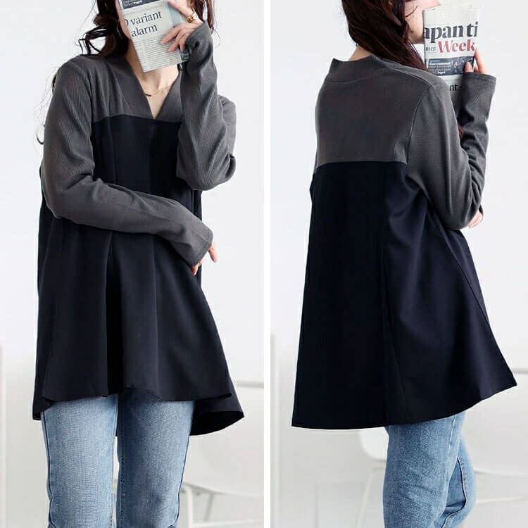 大きいサイズ レディース ビスチェドッキングVネックチュニック　maru-30093 【メール便可】