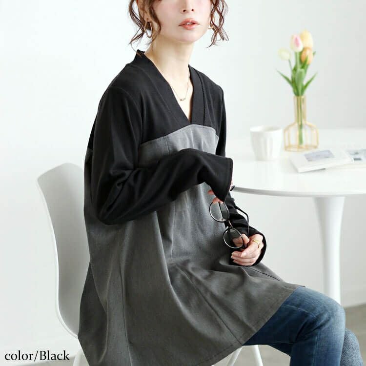 大きいサイズ レディース ビスチェドッキングVネックチュニック　maru-30093 【メール便可】