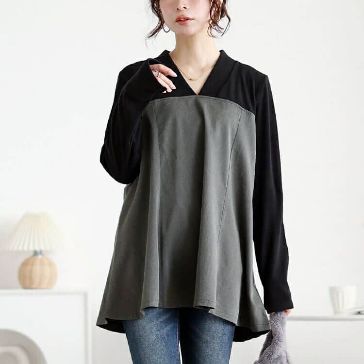 大きいサイズ レディース ビスチェドッキングVネックチュニック　maru-30093 【メール便可】