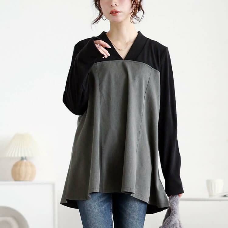 大きいサイズ レディース ビスチェドッキングVネックチュニック　maru-30093 【メール便可】 ブラック