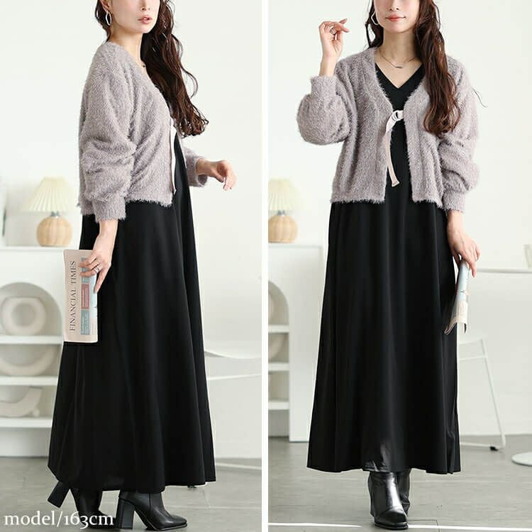 大きいサイズ レディース フェイクレイヤードフレアワンピース　maru-30091