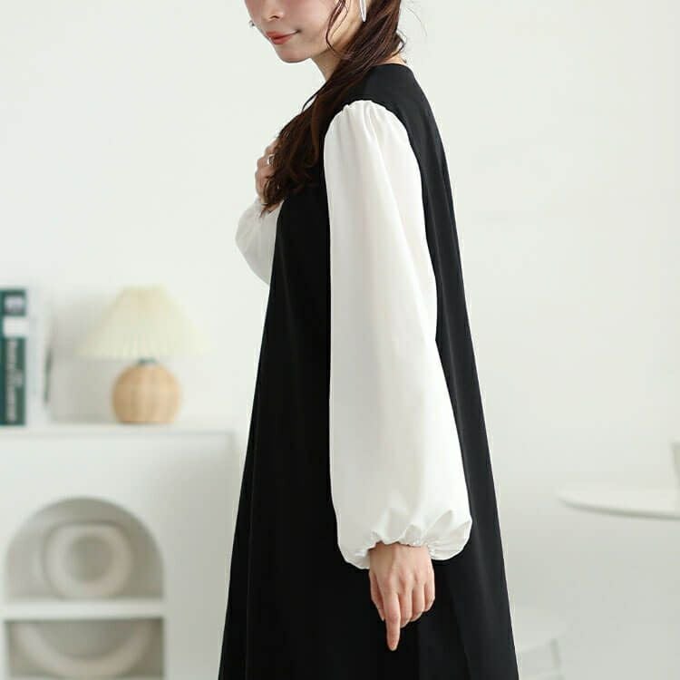 大きいサイズ レディース フェイクレイヤードフレアワンピース　maru-30091