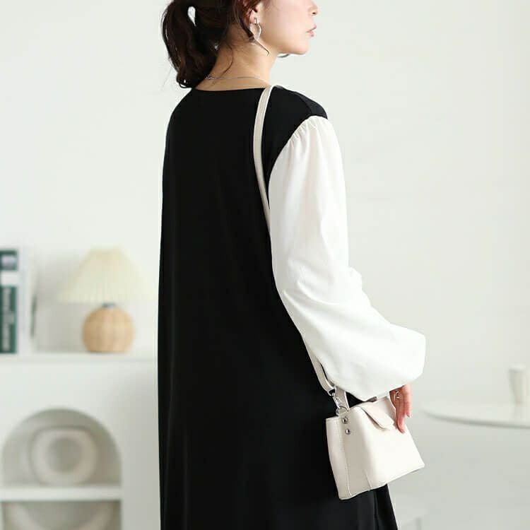 大きいサイズ レディース フェイクレイヤードフレアワンピース　maru-30091