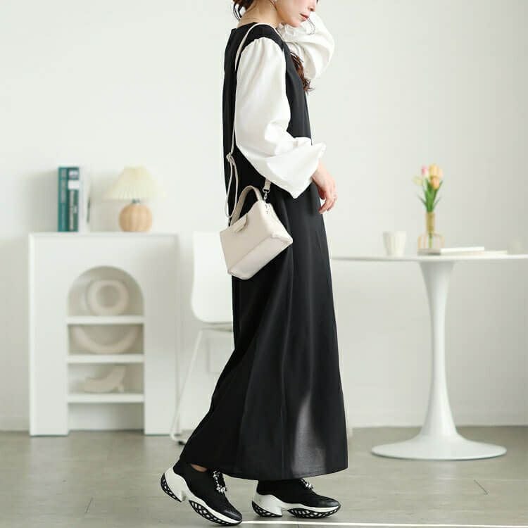 大きいサイズ レディース フェイクレイヤードフレアワンピース　maru-30091