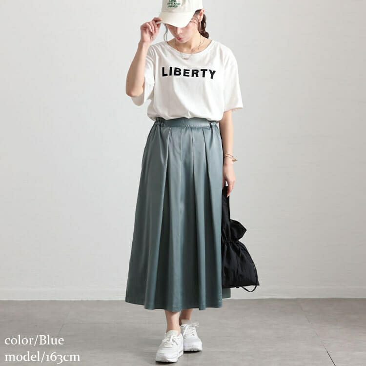 大きいサイズ レディース ストレッチサテンタックフレアスカート　maru-30090