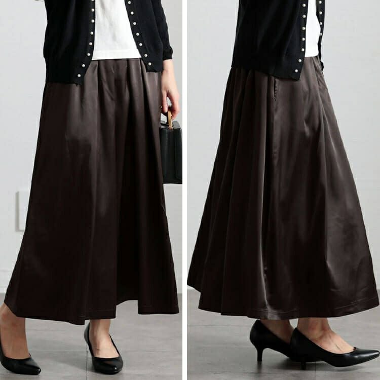 大きいサイズ レディース ストレッチサテンタックフレアスカート　maru-30090