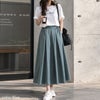 大きいサイズ レディース ストレッチサテンタックフレアスカート　maru-30090 ブルー