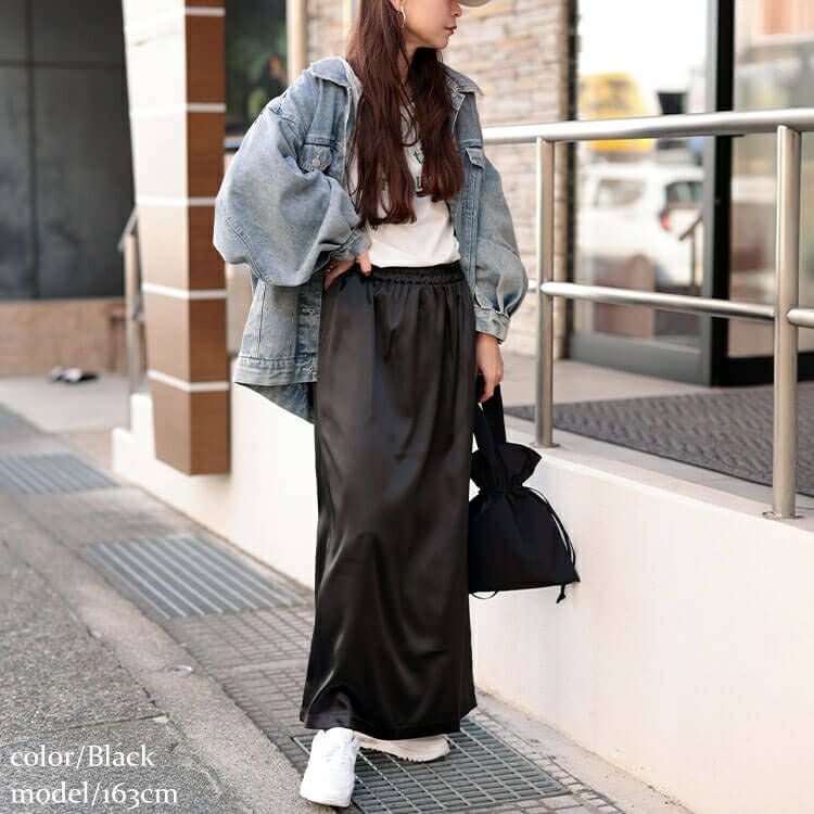 大きいサイズ レディース ストレッチサテンナロースカート　maru-30089 【メール便可】