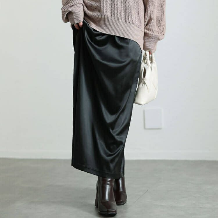 大きいサイズ レディース ストレッチサテンナロースカート　maru-30089 【メール便可】