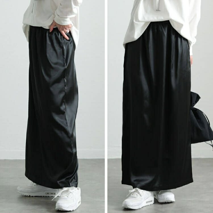 大きいサイズ レディース ストレッチサテンナロースカート　maru-30089 【メール便可】