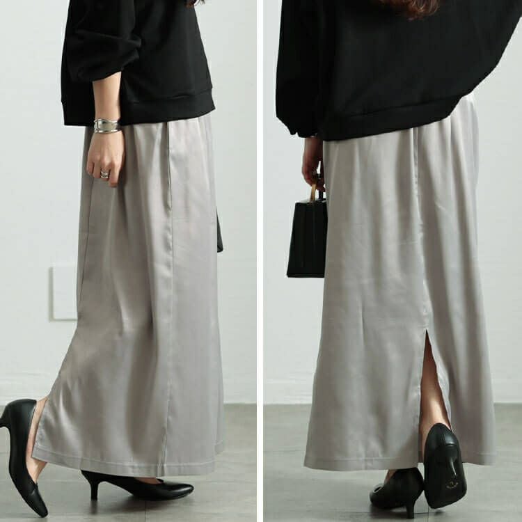 大きいサイズ レディース ストレッチサテンナロースカート　maru-30089 【メール便可】