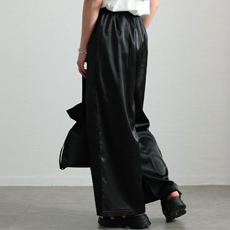 大きいサイズ レディース ストレッチサテンタックワイドパンツ maru