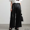 大きいサイズ レディース ストレッチサテンタックワイドパンツ　maru-30088 【メール便可】 ブラック
