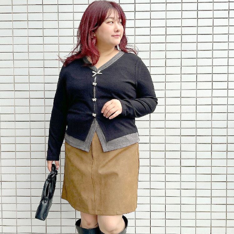 大きいサイズ レディース カーディガン重ね着風トップス　goldy-1621