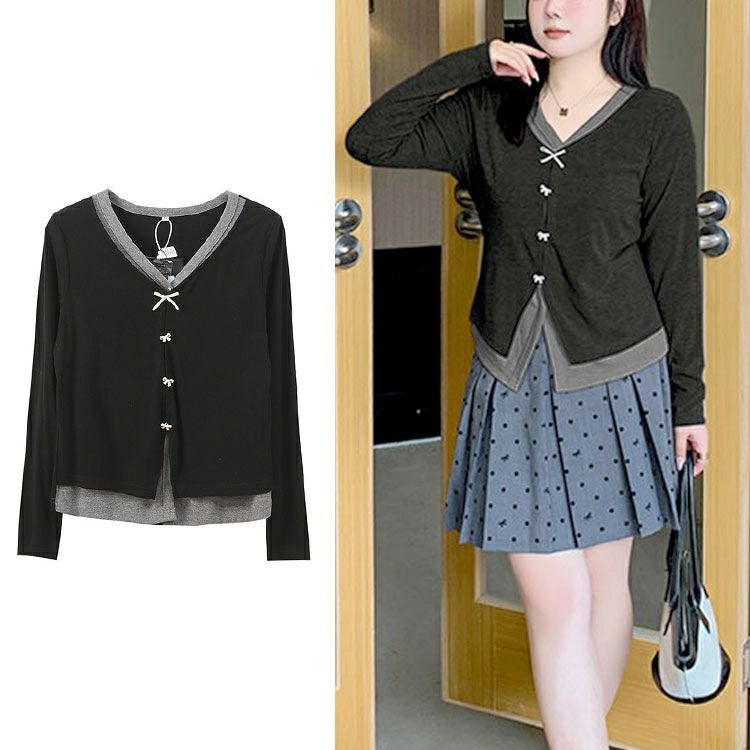 大きいサイズ レディース カーディガン重ね着風トップス　goldy-1621