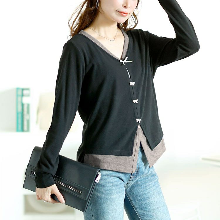 大きいサイズ レディース カーディガン重ね着風トップス　goldy-1621