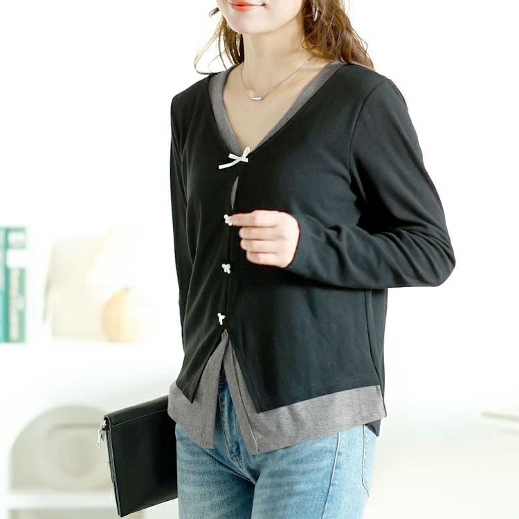 大きいサイズ レディース カーディガン重ね着風トップス　goldy-1621